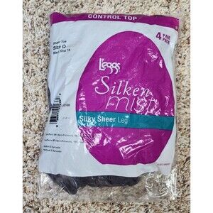 Leggs L'eggs Silken Mist Black Mist Control Top Pantyhose, Size Q, 4 Pairs